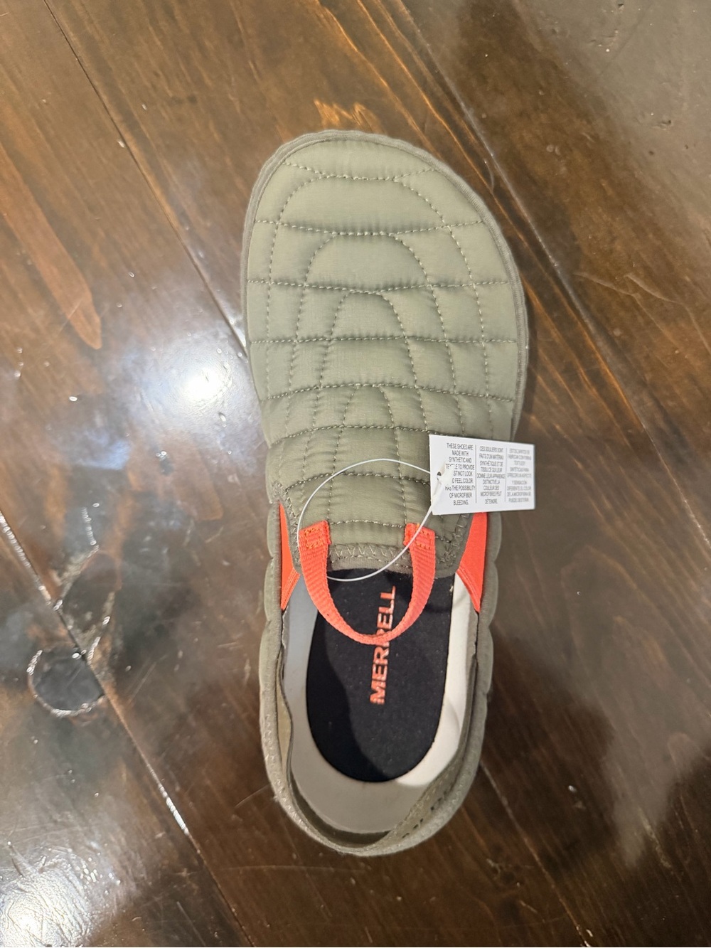 Merrell Olive Green Slip-On Sneaker with Orange Accent - Picture 2 of 5